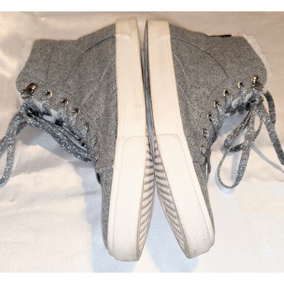 Old Navy Women's Gray Felt High Top Shoes Booties Lace Up Size 7 Faux Fur Trim - Picture 6 of 9